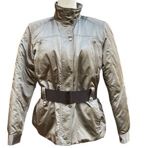 Lauren Ralph Lauren Active Silver Gray Belted Jacket Zip Snap Front Size M